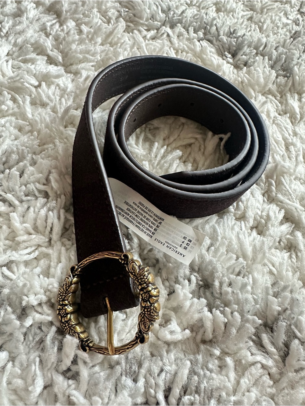 American Eagle Brown suede Leather Belt with Gold Buckle size S